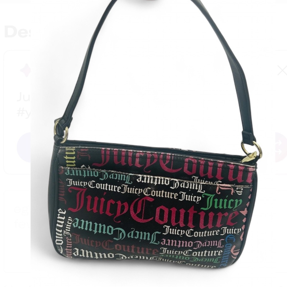 Y2K Juicy Couture Black Mini Shoulder Bag All Over Logo Print Vintage Rare Glam - Picture 3 of 11
